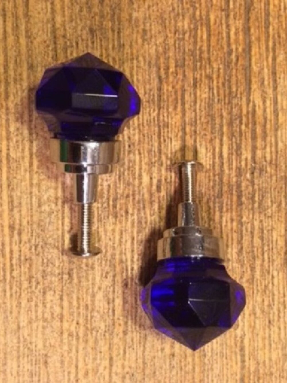 Small 1 1/2"wide Dark Blue Solid Crystal Glass Drawer Pulls Set of Two (2) HO35D